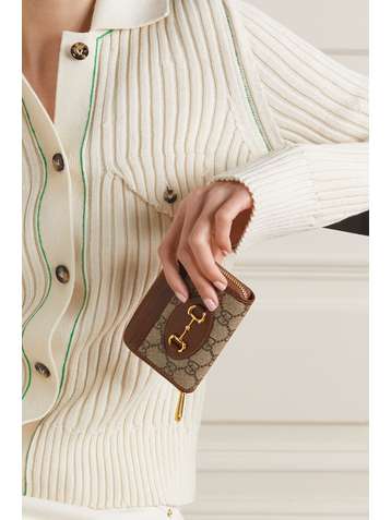 GUCCI Horsebit 1955 small leather-trimmed printed coated-canvas cardholder