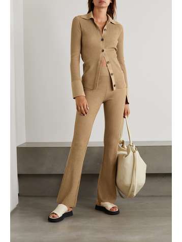 FRAME Ribbed cotton-blend flared pants