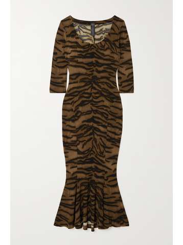 NORMA KAMALI Midikleid aus Stretch-Jersey mit Tigerprint
