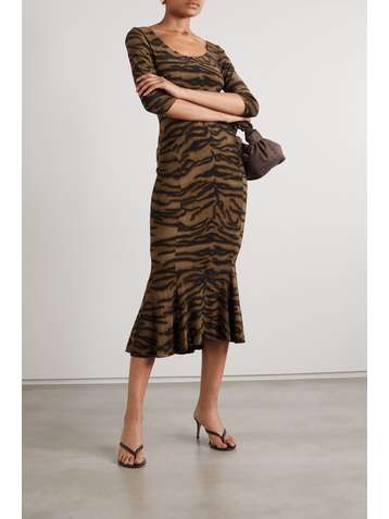 NORMA KAMALI Midikleid aus Stretch-Jersey mit Tigerprint