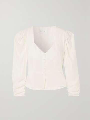FRAME Ruched silk peplum top