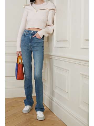 MOTHER Smokin' Double Heel distressed high-rise bootcut jeans