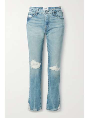 FRAME Le Slouch distressed low-rise straight-leg jeans