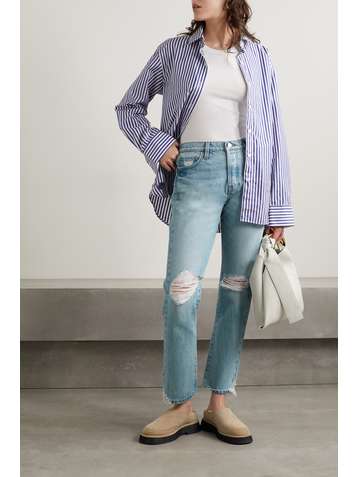 FRAME Le Slouch distressed low-rise straight-leg jeans
