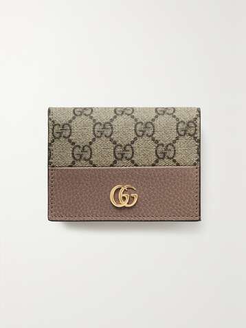 GUCCI GG Marmont Petite textured-leather and printed coated-canvas wallet