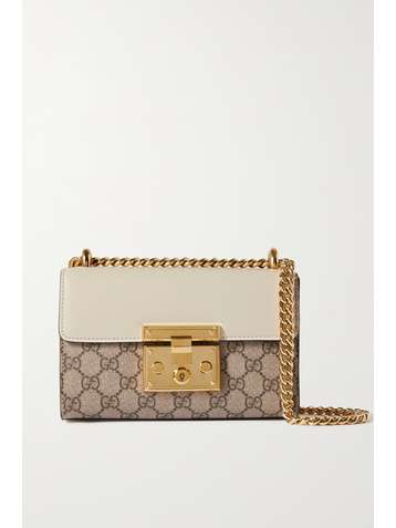 GUCCI Padlock leather and printed coated-canvas shoulder bag