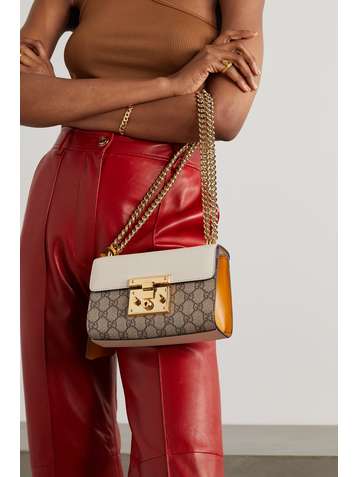 GUCCI Padlock leather and printed coated-canvas shoulder bag