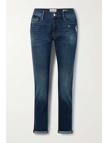 FRAME Le Garcon distressed low-rise slim boyfriend jeans