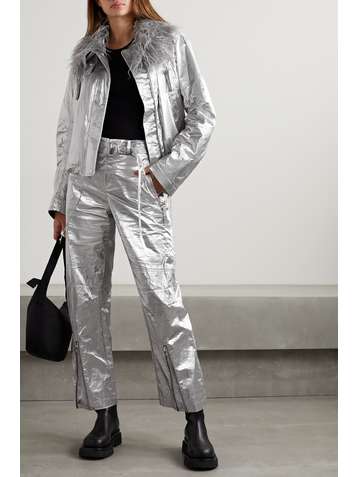 HELMUT LANG Pantalon droit en tissu technique métallisé froissé Astro Foil