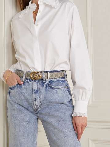 GUCCI Reversible leather and printed coated-canvas belt