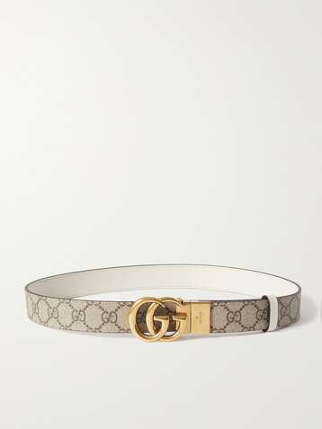 GUCCI Reversible leather and printed coated-canvas belt