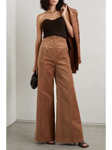 ANNA MASON Beau cotton-velvet wide-leg pants