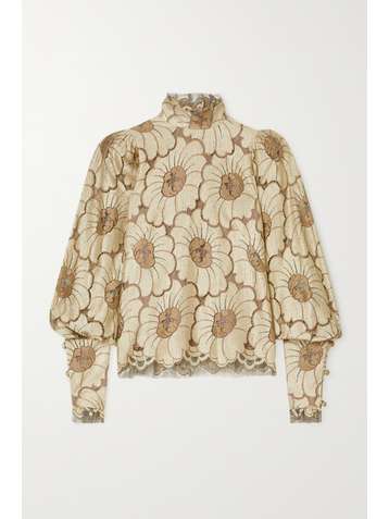 ANNA MASON Harper lace-trimmed crocheted silk blouse