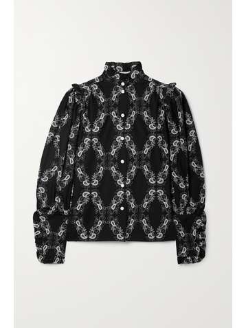 ANNA MASON Deneuve ruffled embroidered cotton-twill blouse