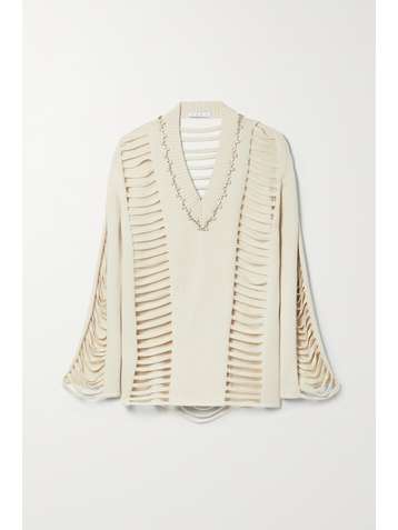 AREA Cutout embellished cashmere and cotton-blend sweater