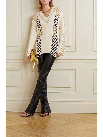 AREA Cutout embellished cashmere and cotton-blend sweater