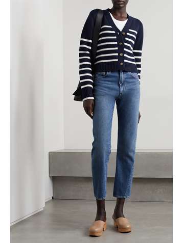 LA LIGNE Cardigan en laine et cachemire mélangés jacquard à rayures Mini Marin