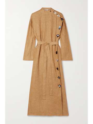 TORY BURCH Midikleid aus Leinen mit Bindegürtel und Knöpfen