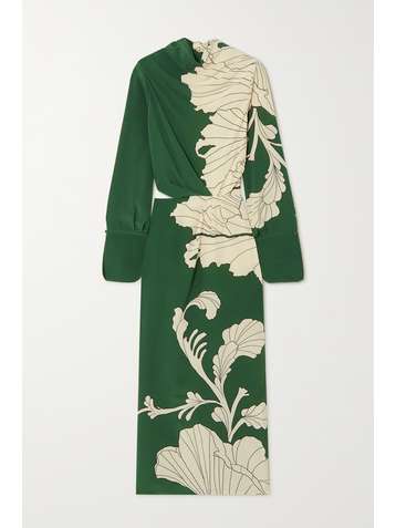 JOHANNA ORTIZ Garden Shadows cutout floral-print silk crepe de chine midi dress