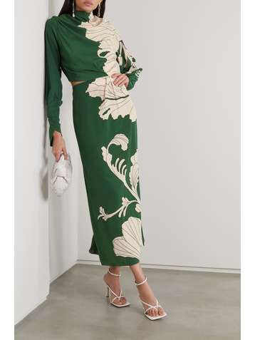 JOHANNA ORTIZ Garden Shadows cutout floral-print silk crepe de chine midi dress