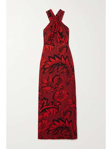 JOHANNA ORTIZ Pensamiento Silvestre cape-effect floral-print silk-georgette halterneck maxi dress