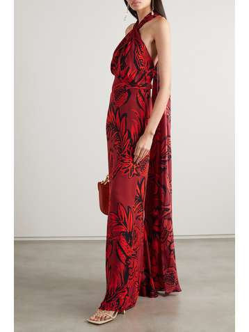 JOHANNA ORTIZ Pensamiento Silvestre cape-effect floral-print silk-georgette halterneck maxi dress