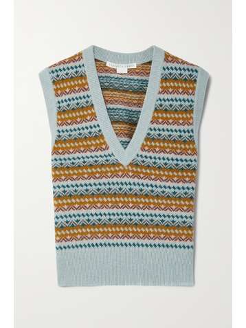 VERONICA BEARD Helenka intarsia merino wool-blend tank
