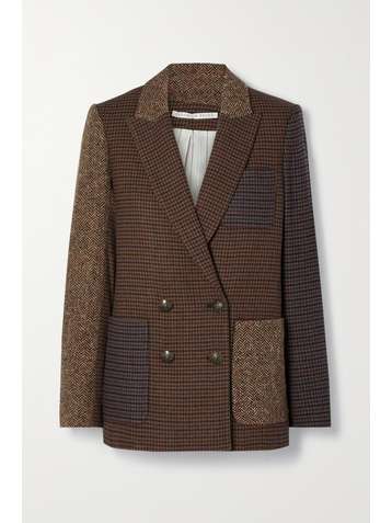 VERONICA BEARD Faustine double-breasted houndstooth and herringbone tweed blazer