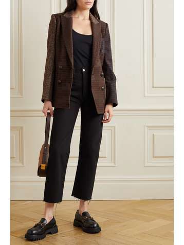 VERONICA BEARD Faustine double-breasted houndstooth and herringbone tweed blazer