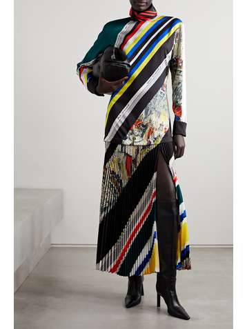 PHILOSOPHY DI LORENZO SERAFINI Printed plissé-twill turtleneck maxi dress