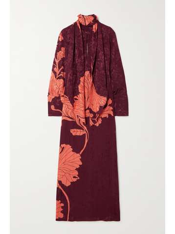 JOHANNA ORTIZ Illuminating Glimpse tie-detailed floral-print satin-jacquard maxi dress