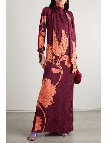 JOHANNA ORTIZ Illuminating Glimpse tie-detailed floral-print satin-jacquard maxi dress