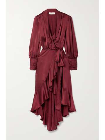ZIMMERMANN Asymmetric ruffled silk-satin wrap dress
