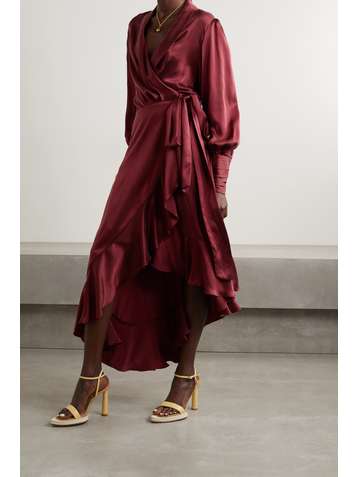 ZIMMERMANN Asymmetric ruffled silk-satin wrap dress