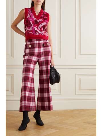 ZIMMERMANN Concert cropped checked recycled woven flared pants