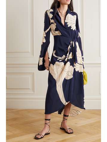 JOHANNA ORTIZ Mysterious Grace gathered draped floral-print silk midi dress