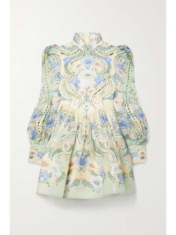 ZIMMERMANN Rhythm crystal-embellished cutout floral-print linen and silk-blend mini dress