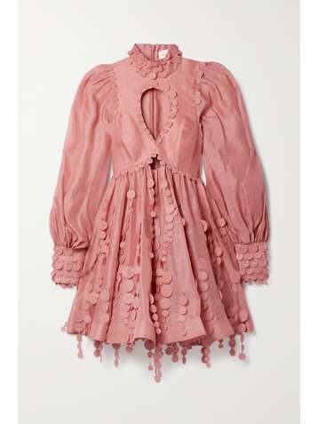 ZIMMERMANN Mini-robe en lin et soie mélangés à découpes et à ornements Concert Disc