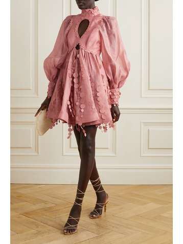 ZIMMERMANN Mini-robe en lin et soie mélangés à découpes et à ornements Concert Disc