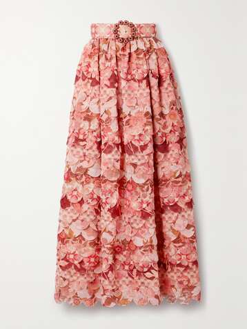 ZIMMERMANN Concert embellished scalloped floral-print woven maxi skirt