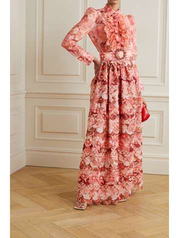 ZIMMERMANN Concert embellished scalloped floral-print woven maxi skirt