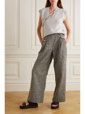 BY MALENE BIRGER Cymbaria houndstooth recycled tweed wide-leg pants