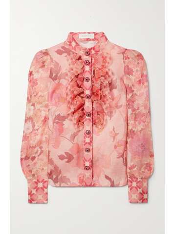 ZIMMERMANN Blouse en voile de lin et de soie mélangés à imprimé fleuri et à volants Concert