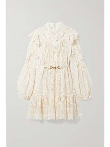 ZIMMERMANN Mini-robe en dentelle de coton mélangé à ceinture Concert
