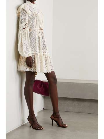ZIMMERMANN Mini-robe en dentelle de coton mélangé à ceinture Concert