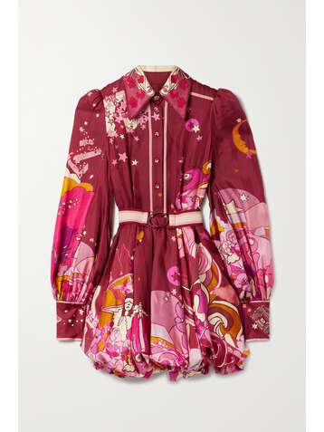 ZIMMERMANN Concert belted printed silk-twill mini dress