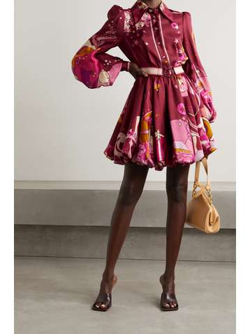 ZIMMERMANN Concert belted printed silk-twill mini dress
