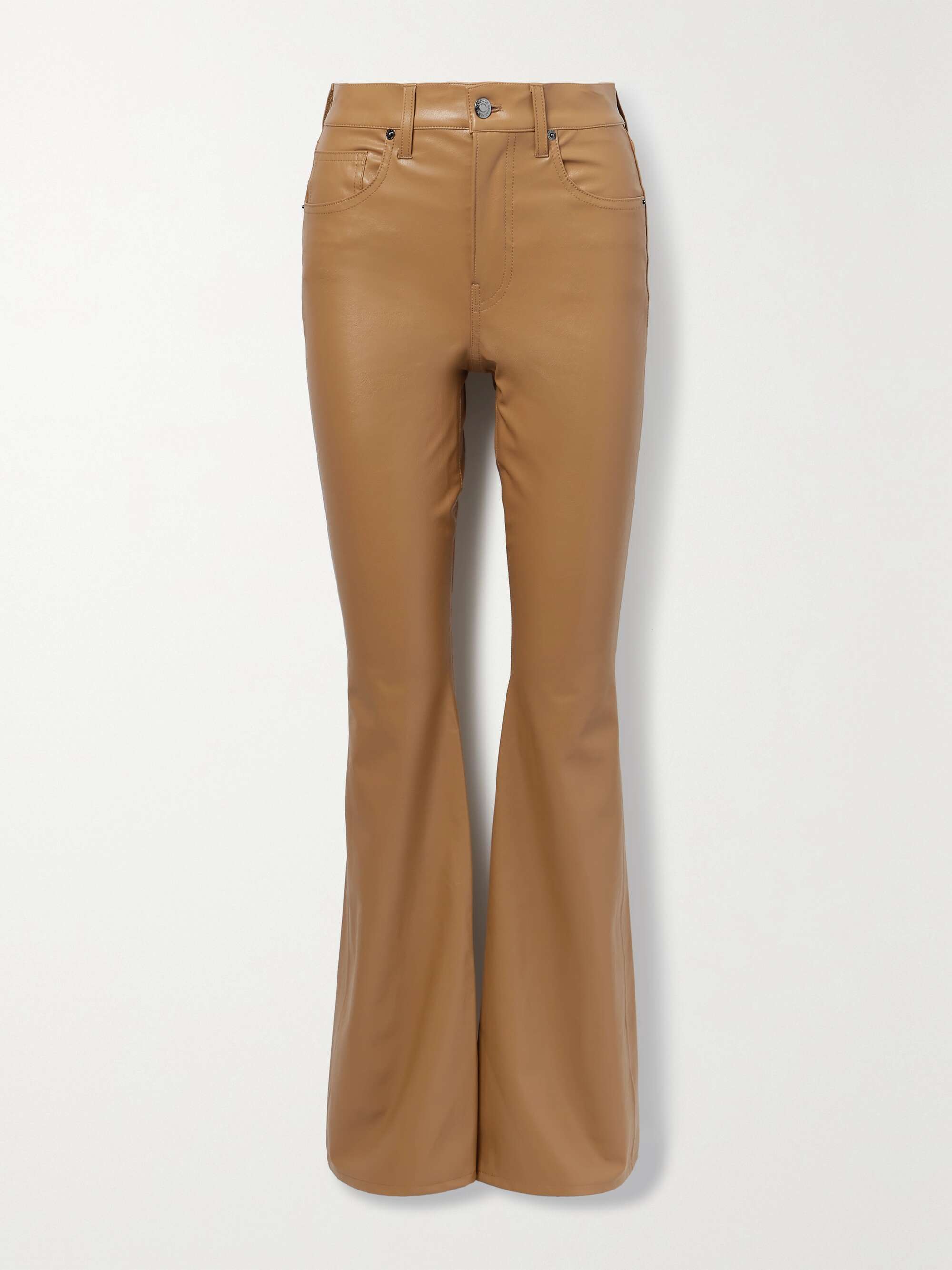 Camel Beverly faux leather flared pants 