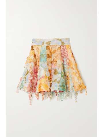 ZIMMERMANN Tempo embellished floral-print linen and silk-blend mini skirt