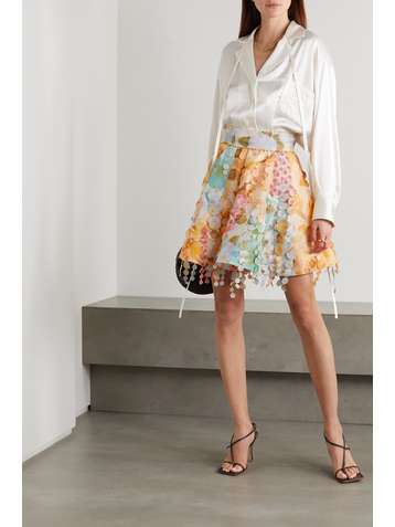 ZIMMERMANN Tempo embellished floral-print linen and silk-blend mini skirt